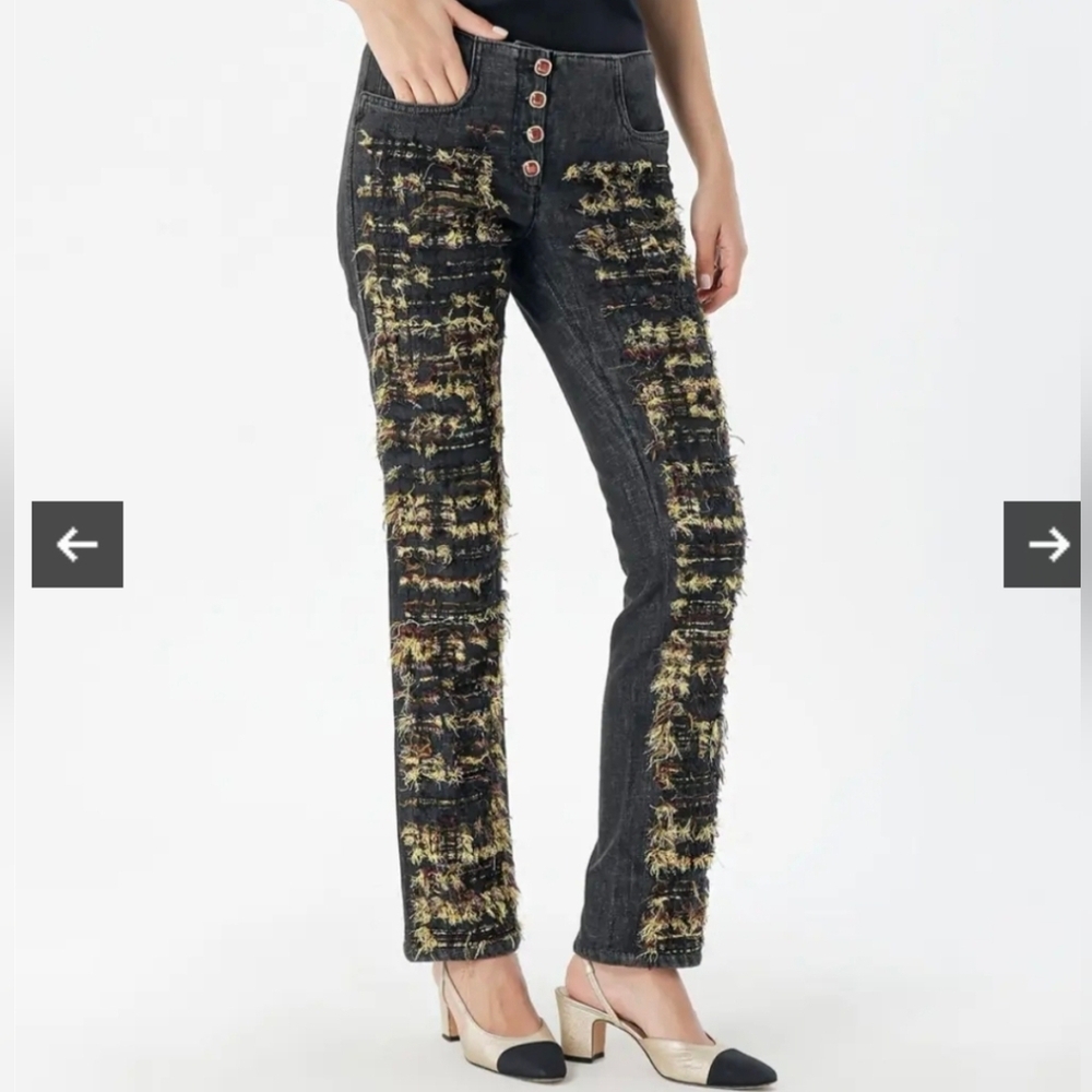 Authentic Chanel Byzantine Paris Embellished Tweed Jeans sz 46 US 10/12